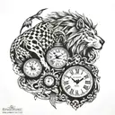 lion, wolf, eagle, snake and clock  tattoo design idea