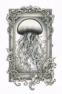 moon jellyfish inside rectangle frame tattoo design idea