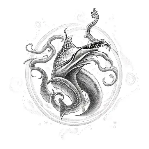A mythical sea creature playing a video game on the beach tattoo design idea