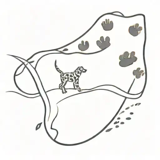 A minimalist tattoo featuring a running shoe with a trail of paw prints, symbolizing your passion for running and animals tattoo design idea