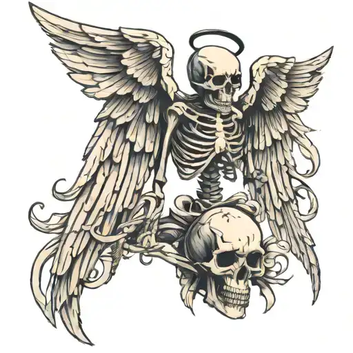 a skeleton with angel wings representing death  tattoo design idea