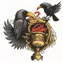 crows fighting over a chalice with red tattoo design idea