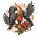 crows fighting over a chalice with red tattoo design idea