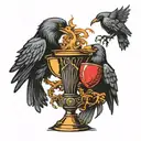 crows fighting over a chalice with red tattoo design idea