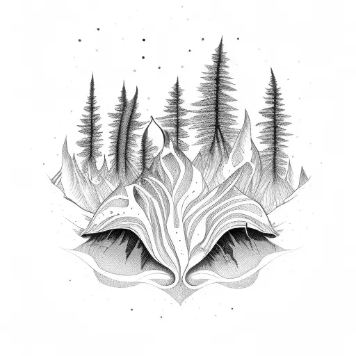 vulva shaped wilderness landscape tattoo design idea