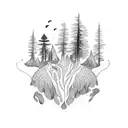 vulva shaped wilderness landscape tattoo design idea