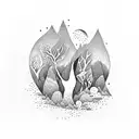 vulva shaped wilderness landscape tattoo design idea