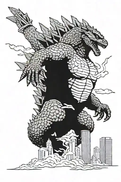 godzilla destroying lego city tattoo design idea