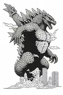 godzilla destroying lego city tattoo design idea