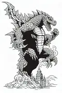 godzilla destroying lego city tattoo design idea