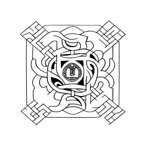 pistón de perfil con dos llaves fijas formando una cruz detrás tattoo design idea