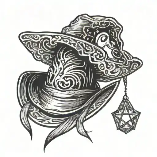 wizard hat and holding tattoo design idea