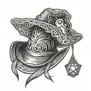 wizard hat and holding tattoo design idea