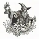 wizard casting a spell tattoo design idea