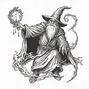 wizard casting a spell tattoo design idea