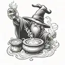 wizard casting a spell tattoo design idea
