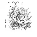 trumpet with roses around it and music notes  tattoo design idea