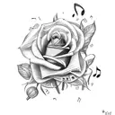 trumpet with roses around it and music notes  tattoo design idea
