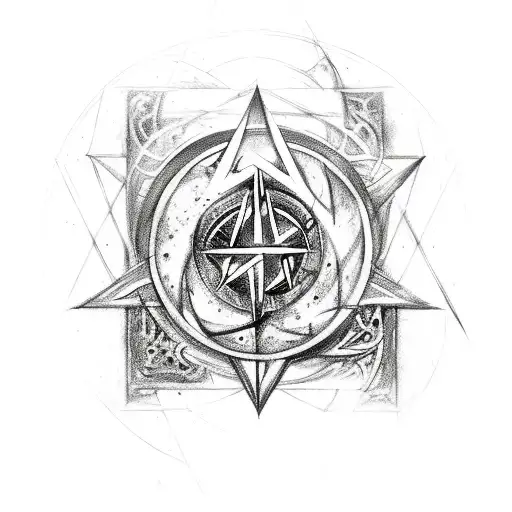 warlock, spells, magick, dark, summoning, incantation, runes, enchantment, pentagram, symbols,  tattoo design idea
