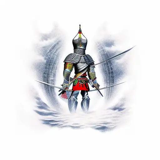 Georgian knight, Georgia territories of country on the background Plus Tornado, knight with flying pegasus, tattoo design idea