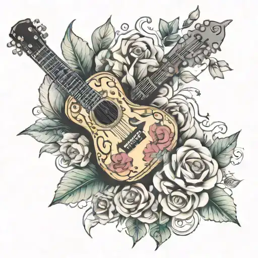 guitarra y micrófono con los nombres Juan Carlos y Maria Alejandra tattoo design idea