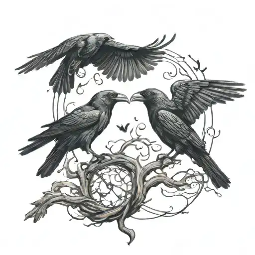 two crows locked by talons in freefall  tattoo design idea