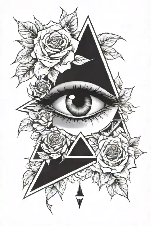 Eye with Triangle and Roses dark for cover tattoo design idea