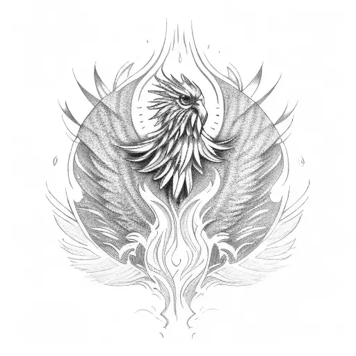 A majestic phoenix rising from the ashes tattoo design idea