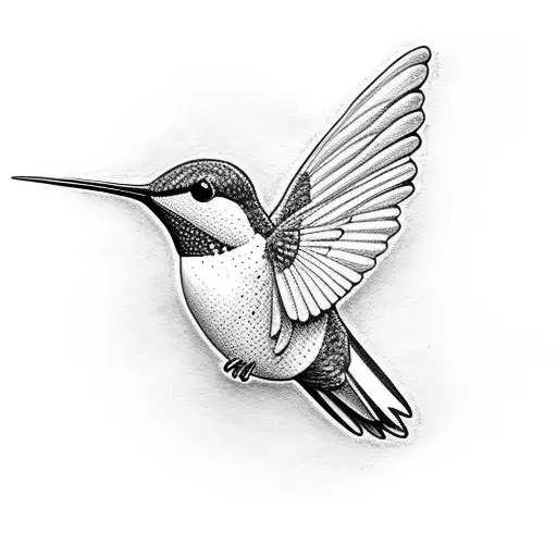 a microrealistc Black and white little hummingbird tattoo design idea