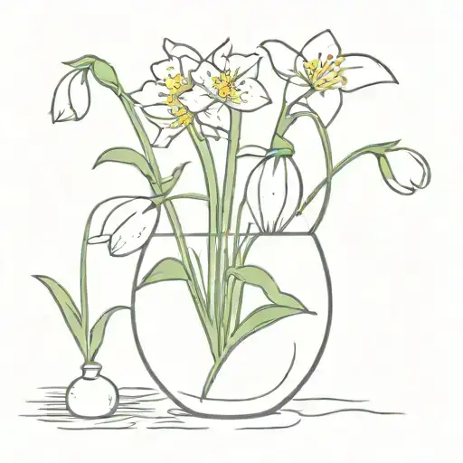 snowdrop, Poppy and Morning Glory in a vase with Daysies  tattoo design idea