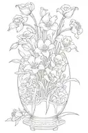 snowdrop, Poppy and Morning Glory in a vase   tattoo design idea