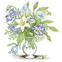 snowdrop, Poppy, and Morning Glory in a vase with Daysies  tattoo design idea