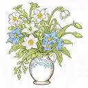 snowdrop, Poppy, and Morning Glory in a vase with Daysies  tattoo design idea