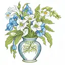 snowdrop, Poppy, and Morning Glory in a vase with Daysies  tattoo design idea