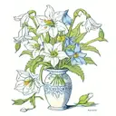 snowdrop, Poppy, and Morning Glory in a vase with Daysies  tattoo design idea