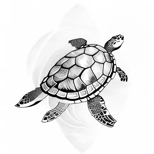 turtle in sea with sunset tattoo design idea