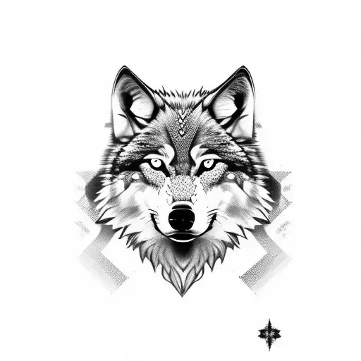 realistic portrait of a wolf with intense eyes nordic style tattoo design idea