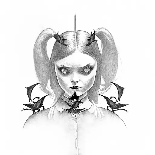 wednesday addams dancing with bats flying around her  tattoo design idea