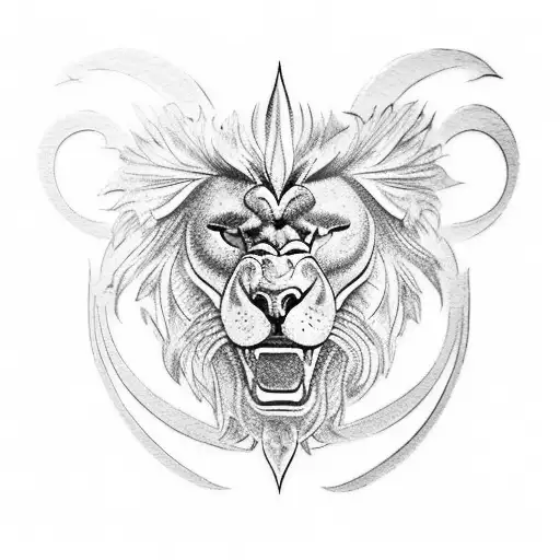 Underarm tattoo: Tiki sculpture with animal heads in shape of a lion with blue eyes and a wolf with red eyes tattoo design idea