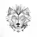 Underarm tattoo: Tiki sculpture with animal heads in shape of a lion with blue eyes and a wolf with red eyes tattoo design idea