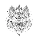 Underarm tattoo: Tiki sculpture with animal heads in shape of a lion with blue eyes and a wolf with red eyes tattoo design idea