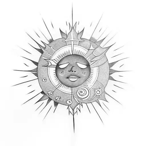 Filipino sun and stars with 444 inside the sun tattoo design idea