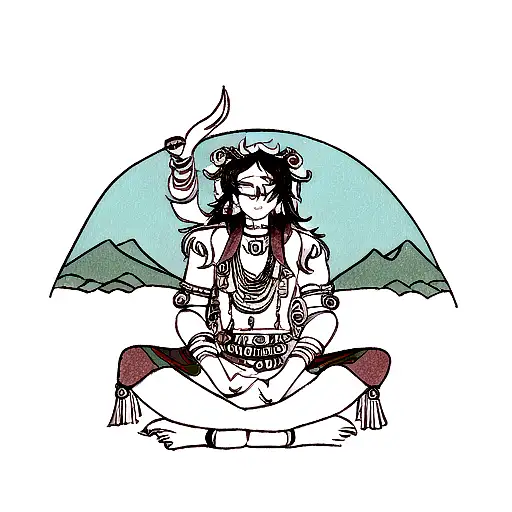 A tribal-inspired depiction of Lord Shiva atop the majestic Kailash mountain tattoo design idea