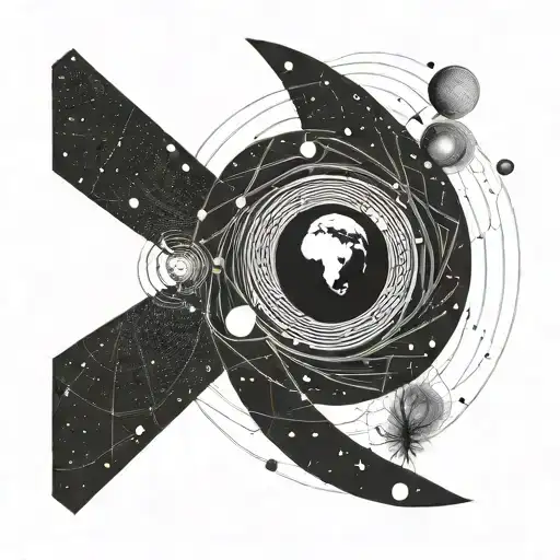 spiral galaxy with planet representing universe and northern lights tattoo design idea