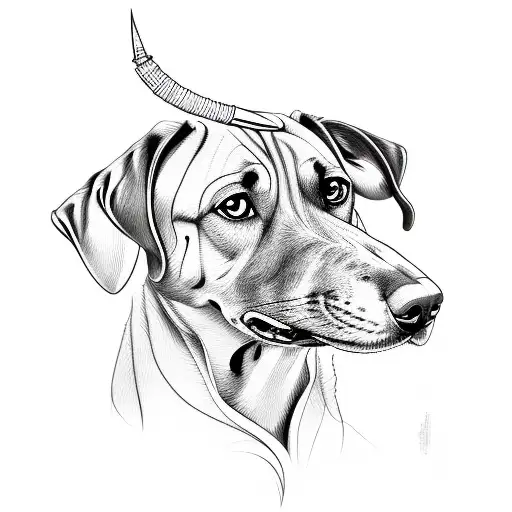 line art style ridgeback dog head  tattoo design idea