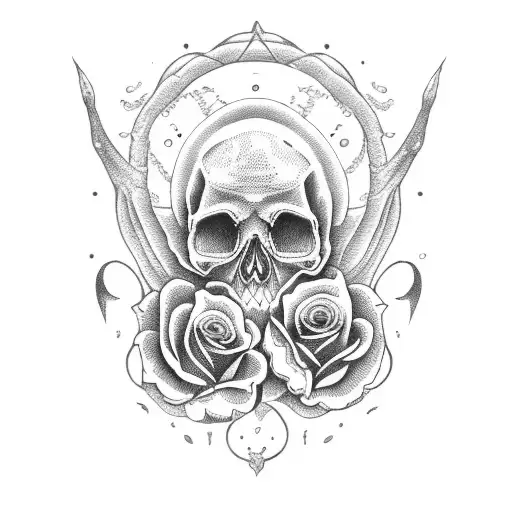 ocean with skull and roses  tattoo design idea
