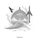 trident,sea wave, book and pencil, kid, music notes, trident, airplane, boat, birds, tattoo tattoo design idea