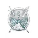 trident,sea wave, book and pencil, kid, music notes, trident, airplane, boat, birds, tattoo tattoo design idea