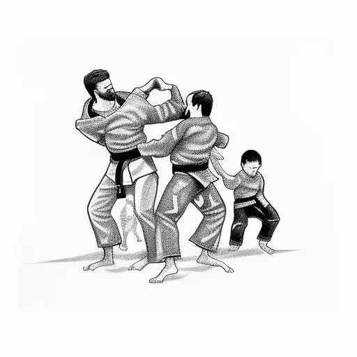 A sketch of a jiu-jitsu match with family members as spectators tattoo design idea