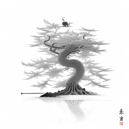 chinese tree with a small rat at the bottom tattoo design idea